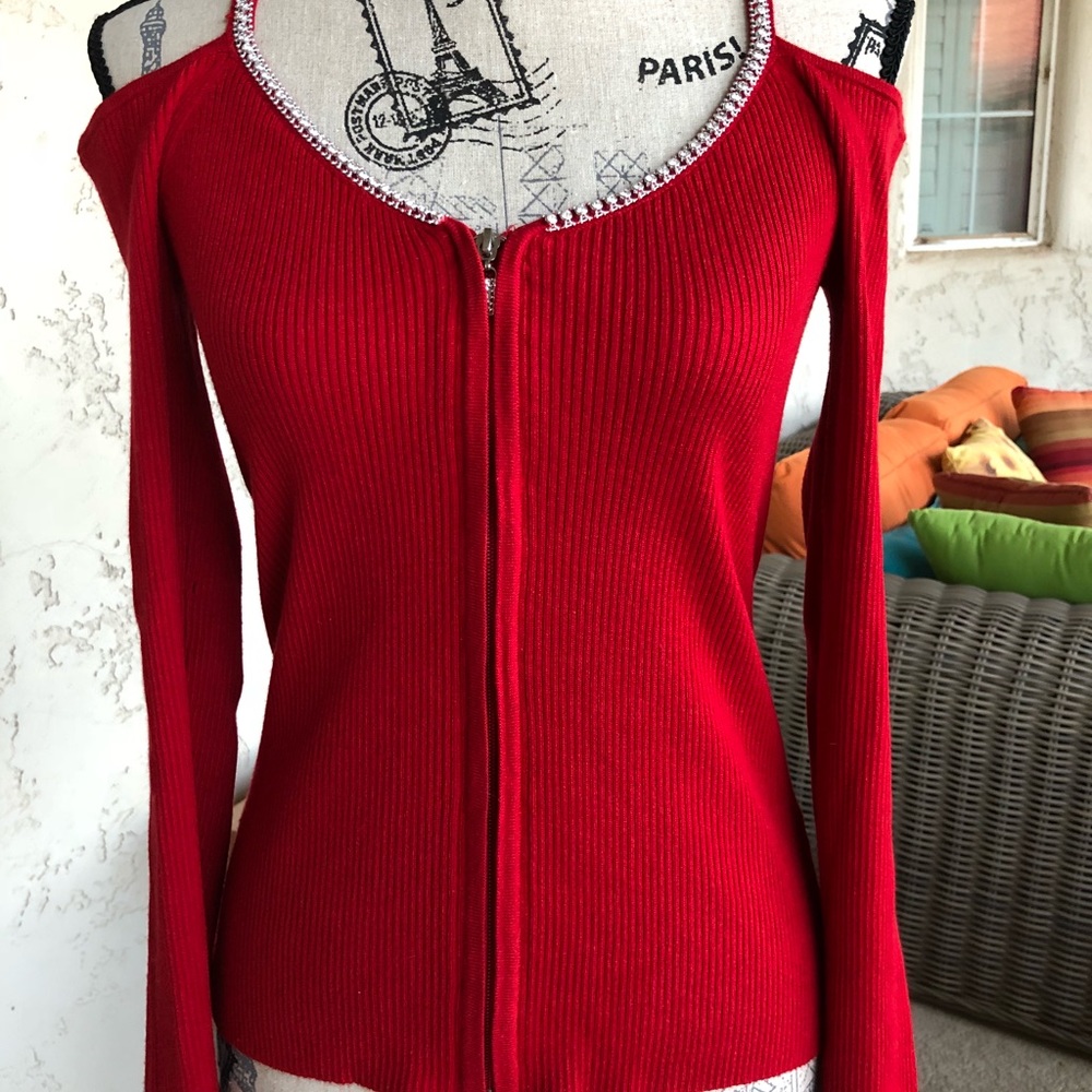 Jeweled Zip Front Sweater